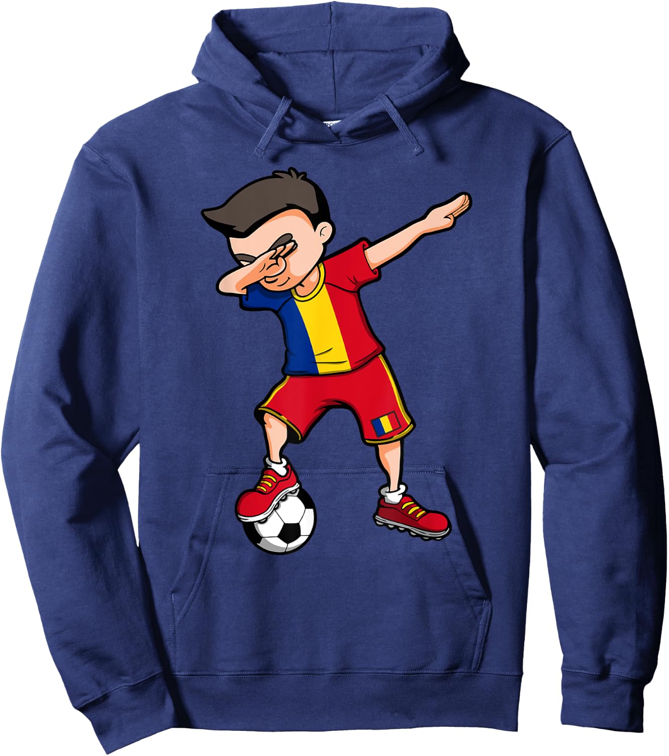 Dabbing Soccer Boy Romania Football Fan Jersey Romanian Flag Hoodie - Hoodie | Navy