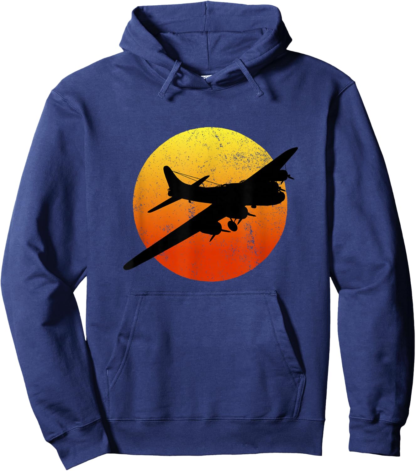 B-17 Flying Fortress Silhouette Sunset WW2 Airplane WWII B17 Hoodie - Hoodie | Navy