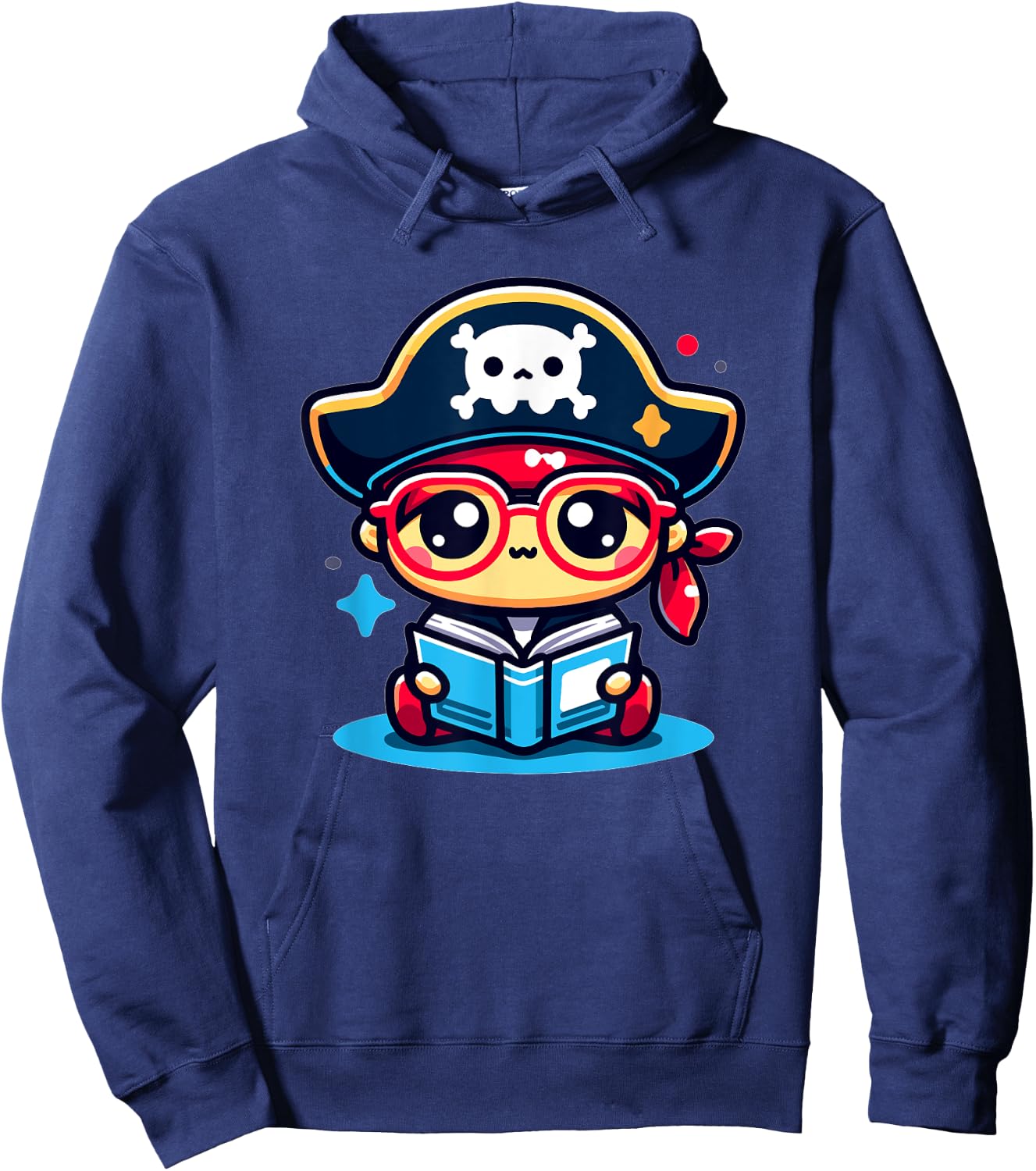 Adorable Book Lover Pirate With Reading Glasses Cute Hoodie - Hoodie | Navy