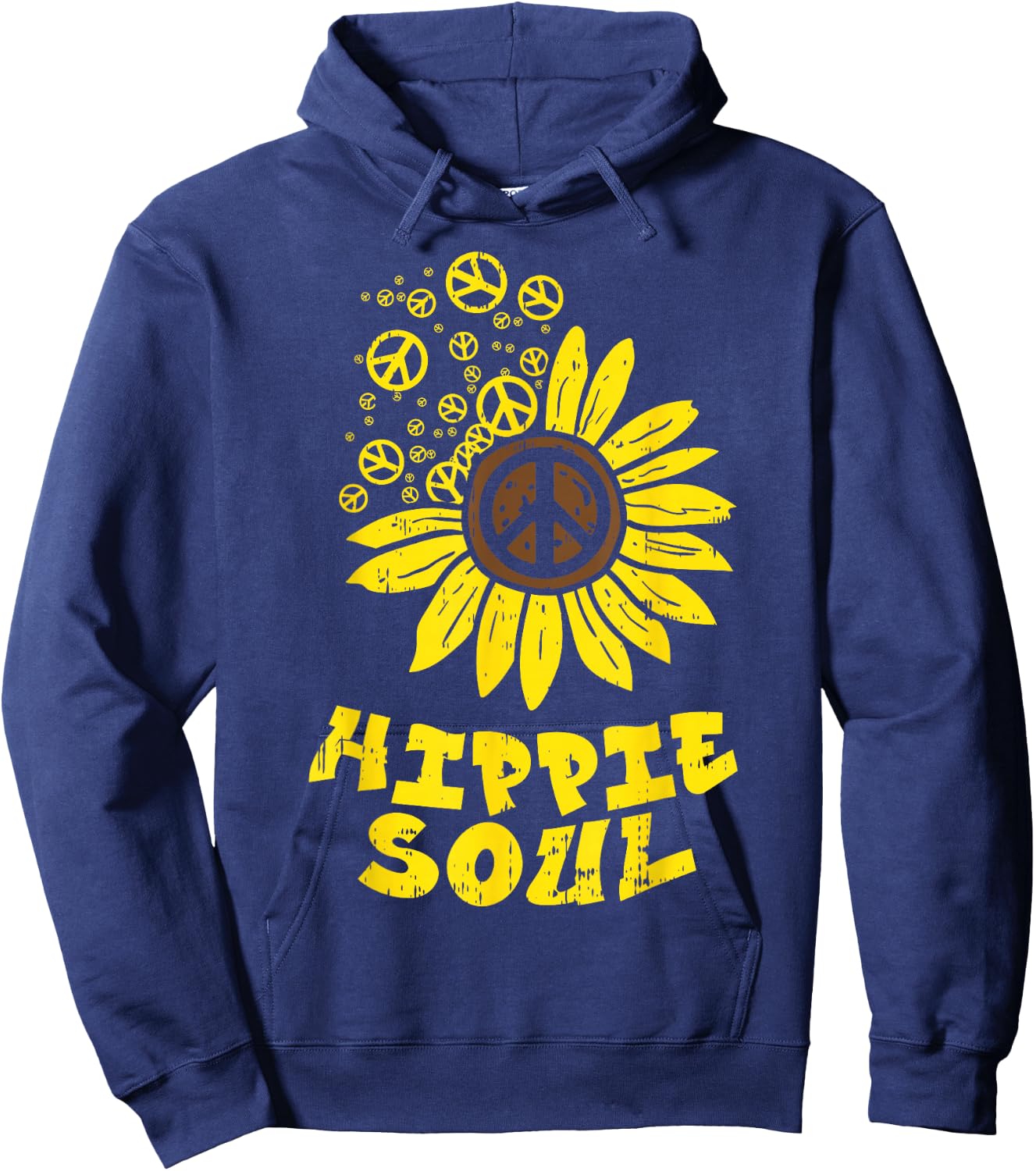 Hippie Soul Sunflower Peace Vintage Retro Floral Hippi Women Hoodie - Hoodie | Navy
