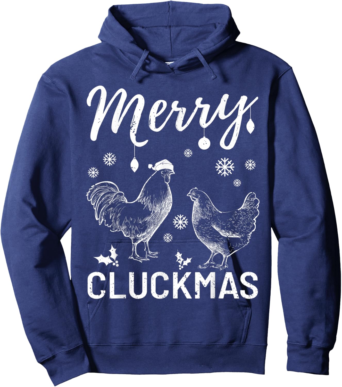 Merry Cluckmas Funny Christmas Xmas Chicken Vintage Pajama Hoodie - Hoodie | Navy