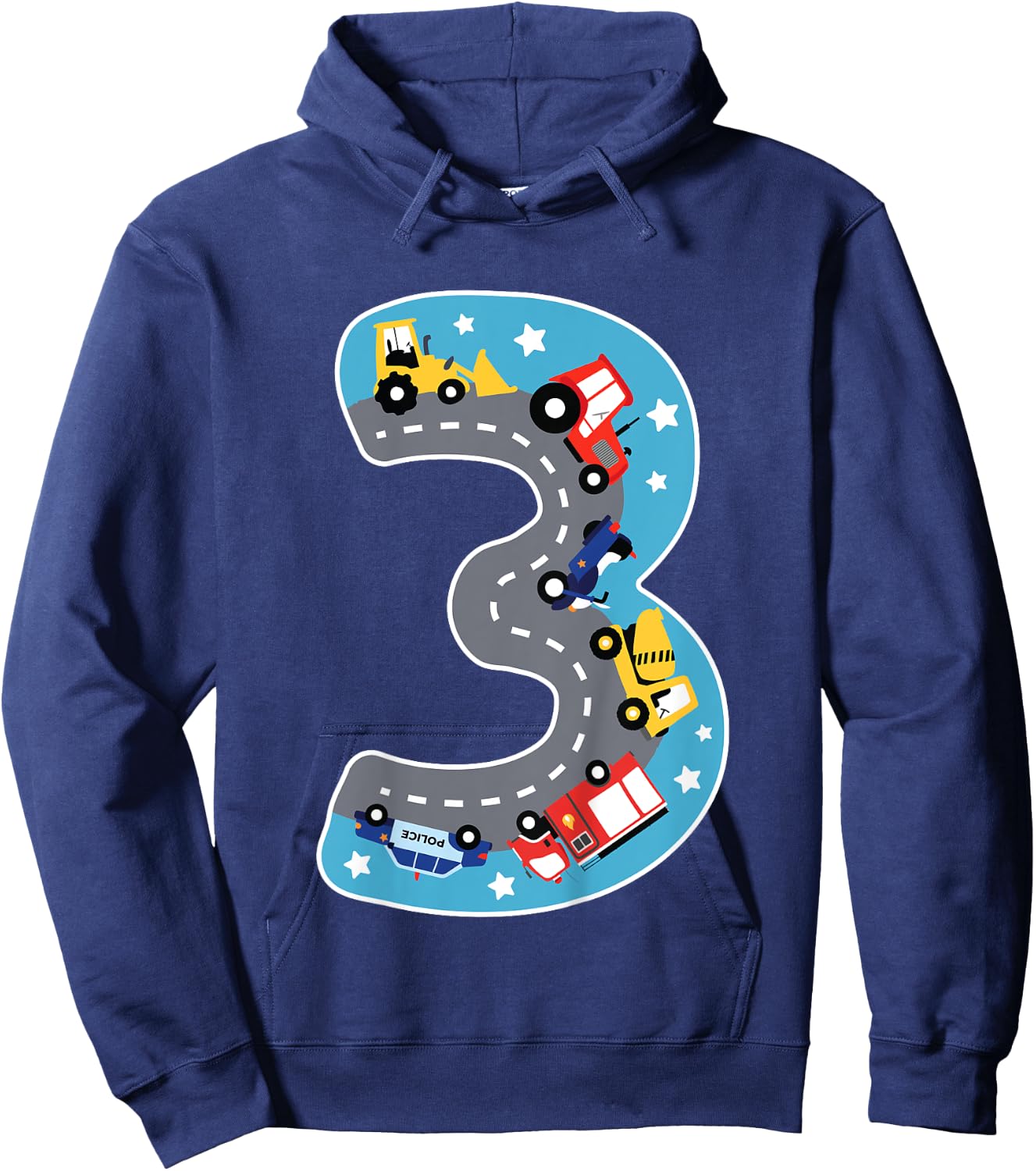 Kids Boys Construction Machinery Fire Brigade Police 3rd Birthday Hoodie - Hoodie | Navy