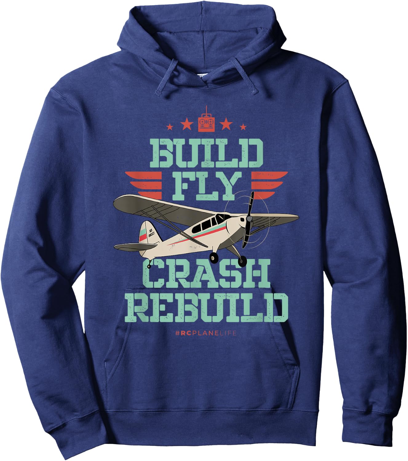 Vintage RC Plane Gifts Build Fly Crash Rebuild Airplane Hoodie - Hoodie | Navy