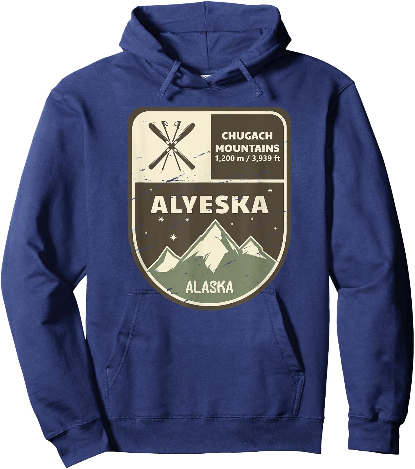 Alyeska Chugach Mountains Alaska Vintage Hoodie - Hoodie | Navy