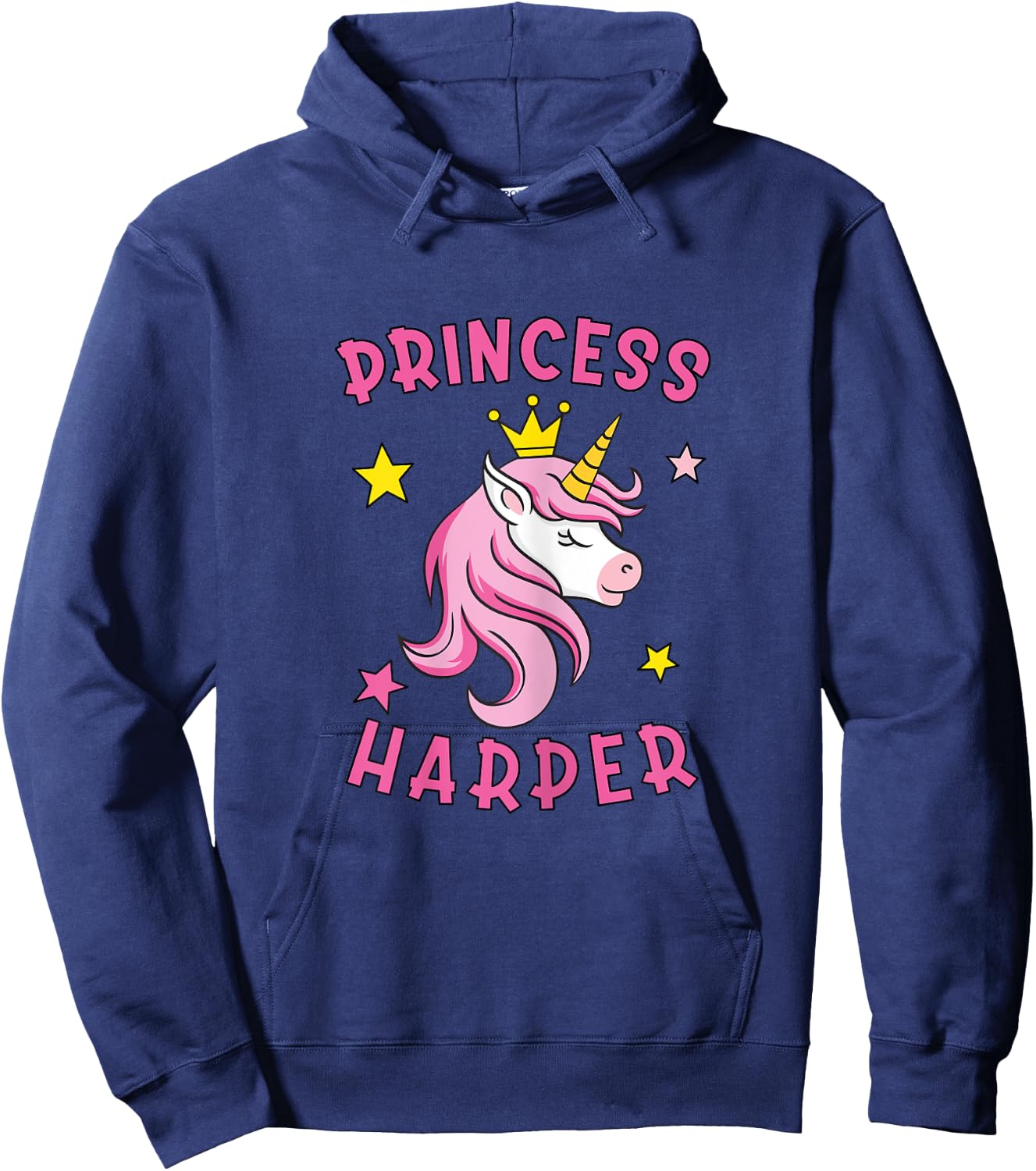 Unicorn Gifts Princess Harper Unicorn Girls White X-Small Classic Fit Short Sleeve Hoodie - Hoodie | Navy