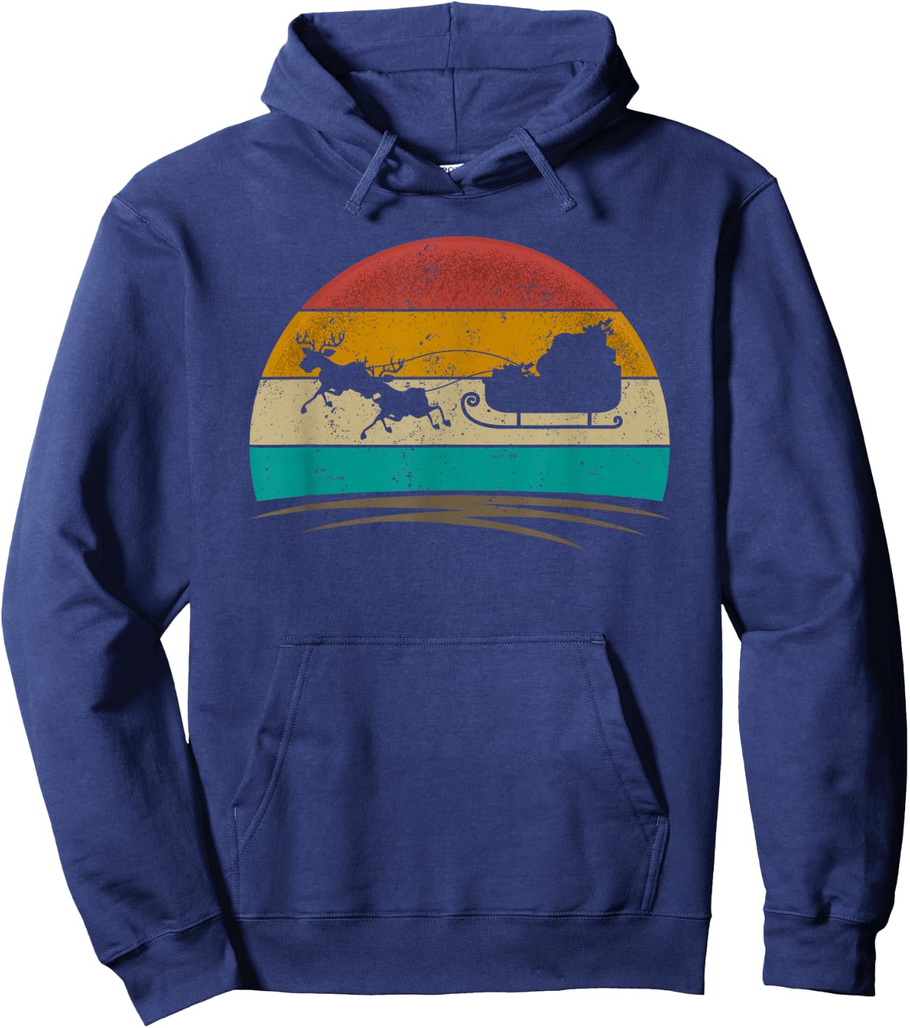 Santa Retro Vintage 70s Distressed Christmas Men Women Hoodie - Hoodie | Navy