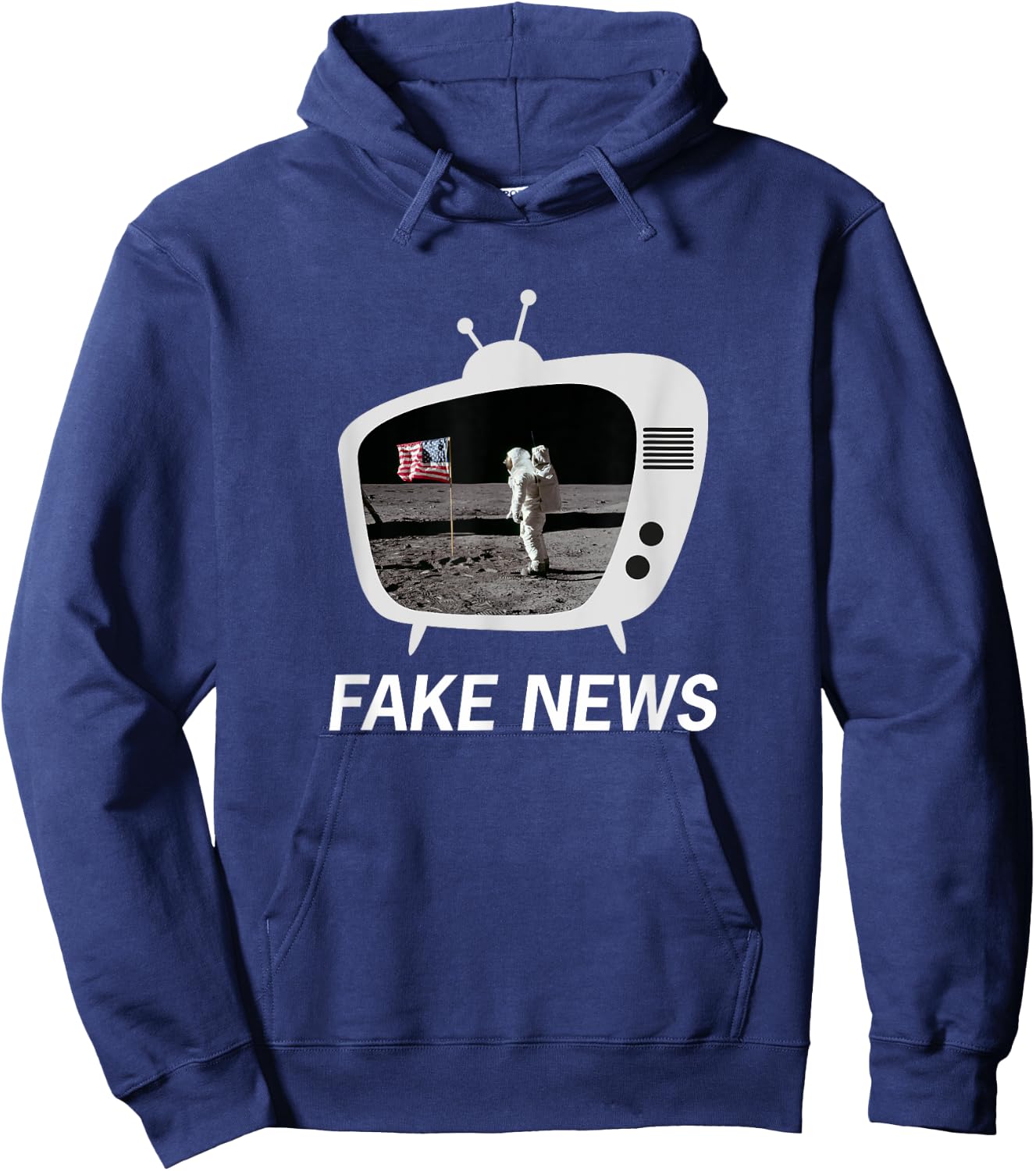 The Moon Landing was Fake News Retro TV design Hoodie - Hoodie | Navy