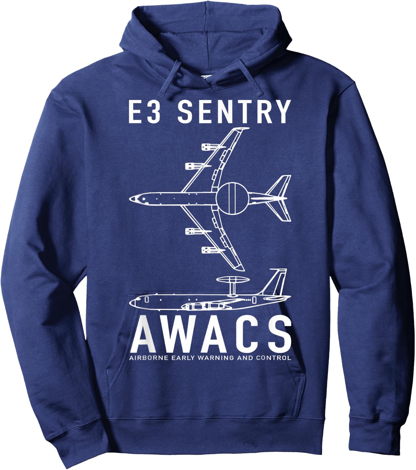 E-3 Sentry AWACS Aircraft Blueprint Schematic Diagrams Hoodie - Hoodie | Navy