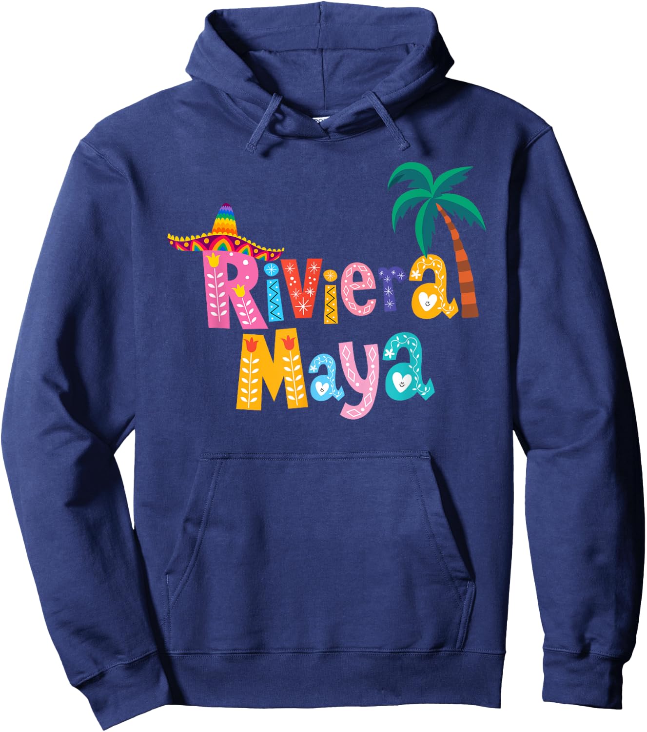 Riviera Maya Mexico Sombrero Palm Tree Colorful Typography Hoodie - Hoodie | Navy