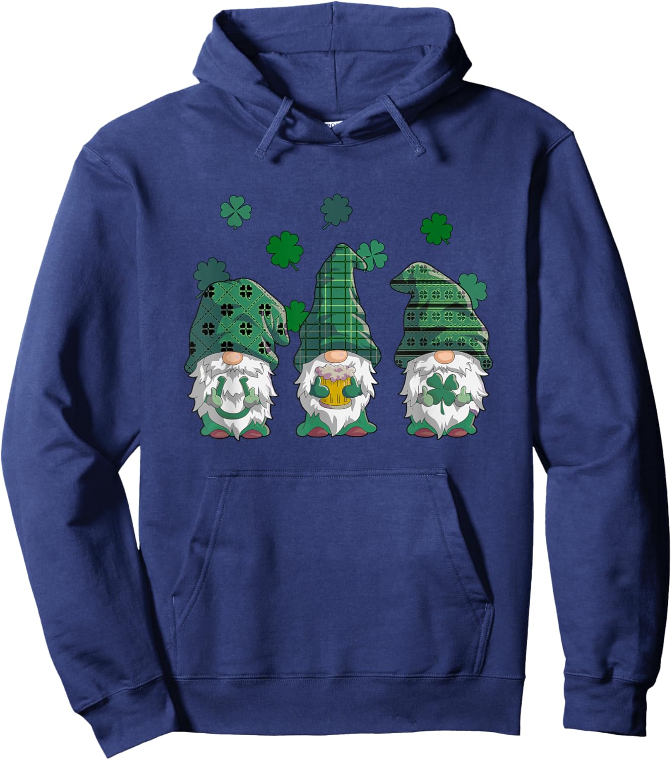 St Patricks Day Gnomes Shirt Women Buffalo Plaid Shamrock Hoodie - Hoodie | Navy