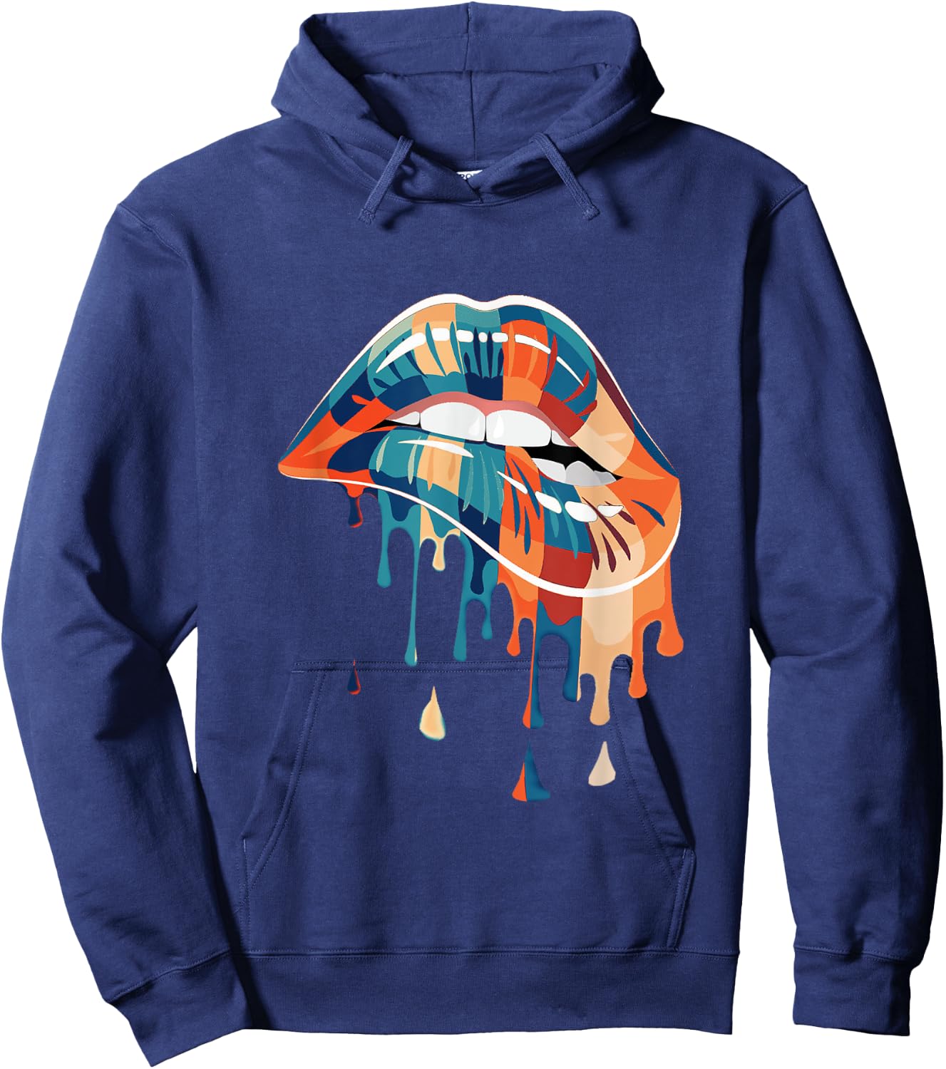 Retro - Biting Melting dripping Lips - Vintage colours Hoodie - Hoodie | Navy