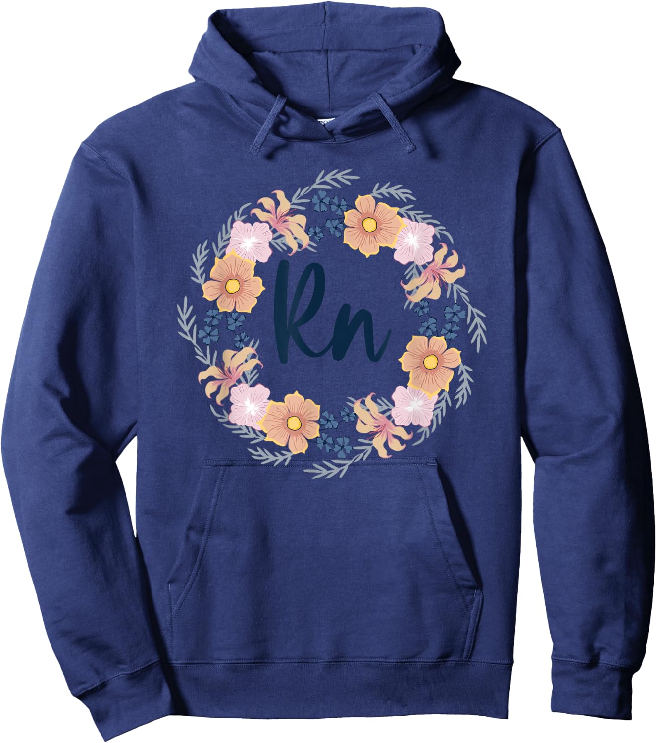 RN Floral Frame Registered Nurse Healthcare Nursing Gift Hoodie - Hoodie | Navy