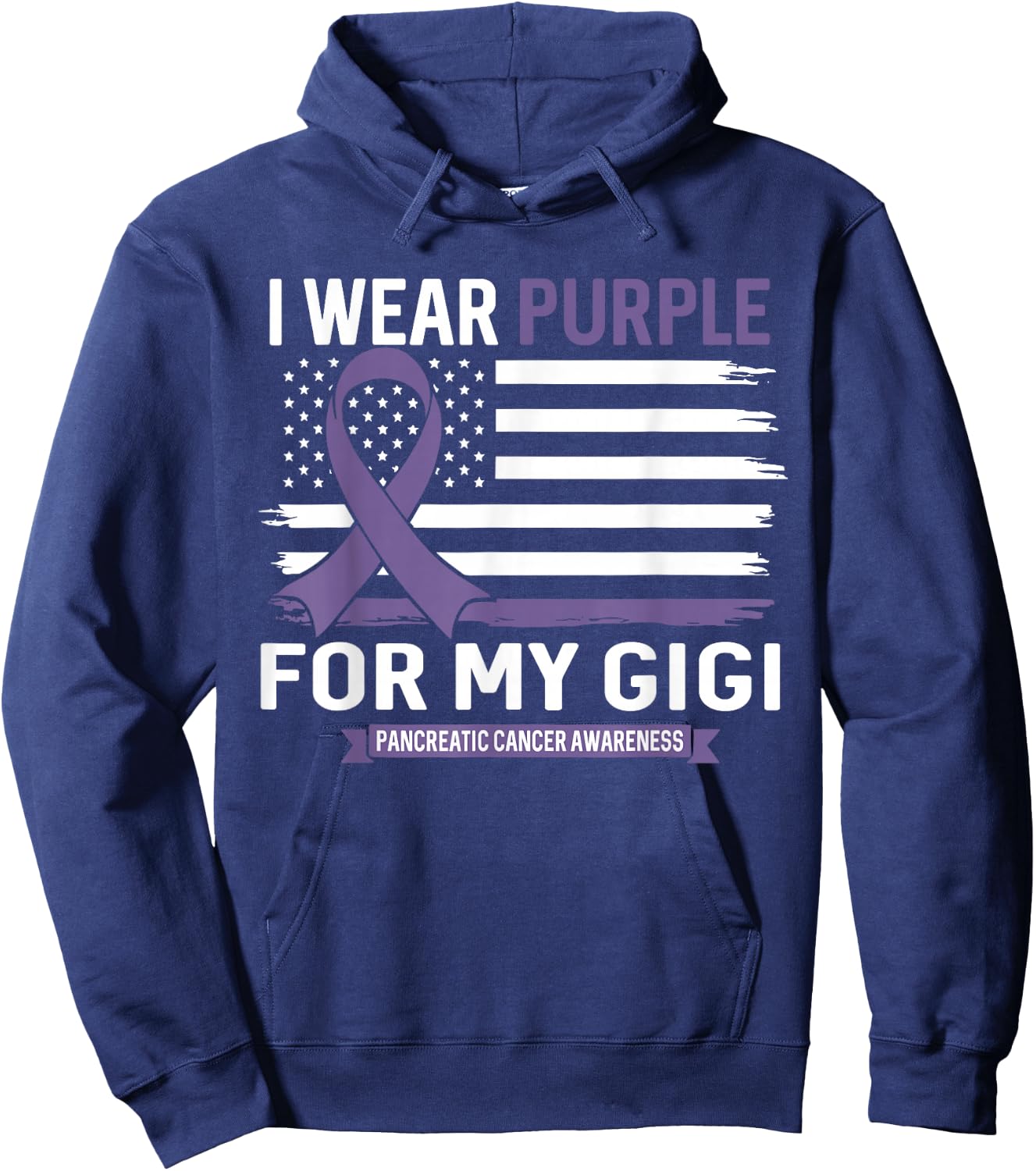 I Wear Purple For My Gigi Pancreatic Cancer US Flag Hoodie - Hoodie | Navy