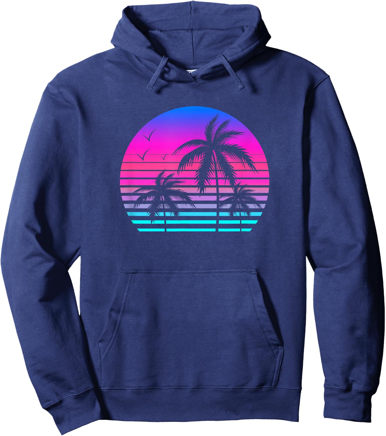 Sunset Palm Tree Cool Summer Vacation Style Vaporwave Hoodie - Hoodie | Navy