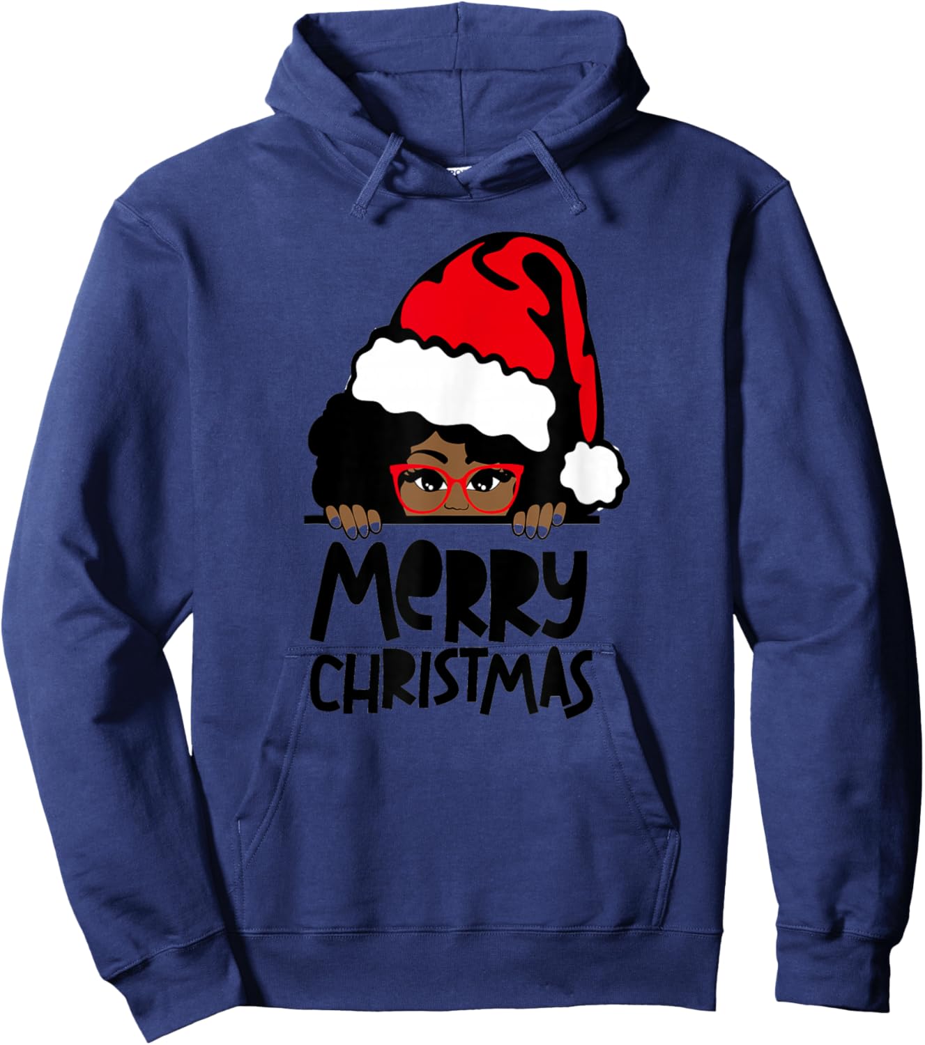 That Melanin Christmas Mrs. Claus Santa Black Peeking Claus Hoodie - Hoodie | Navy