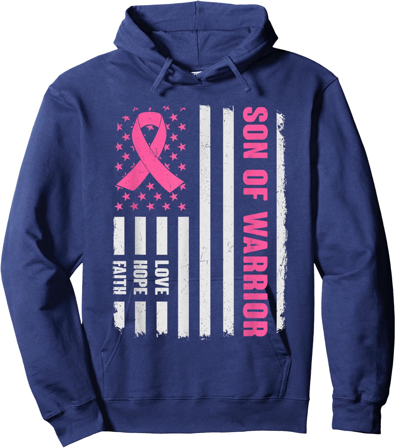 Son Of Warrior American Flag Breast Cancer Awareness Hoodie - Hoodie | Navy