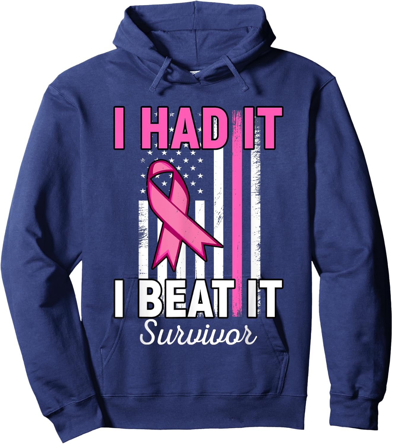 Breast Cancer I Had It I Beat It Survivor Pink American Flag Hoodie - Hoodie | Navy
