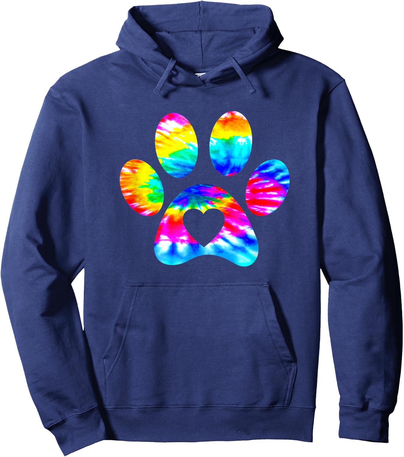 Dog Paw Heart Print Tie Dye for Dog Mom or Cat Mom Hoodie - Hoodie | Navy