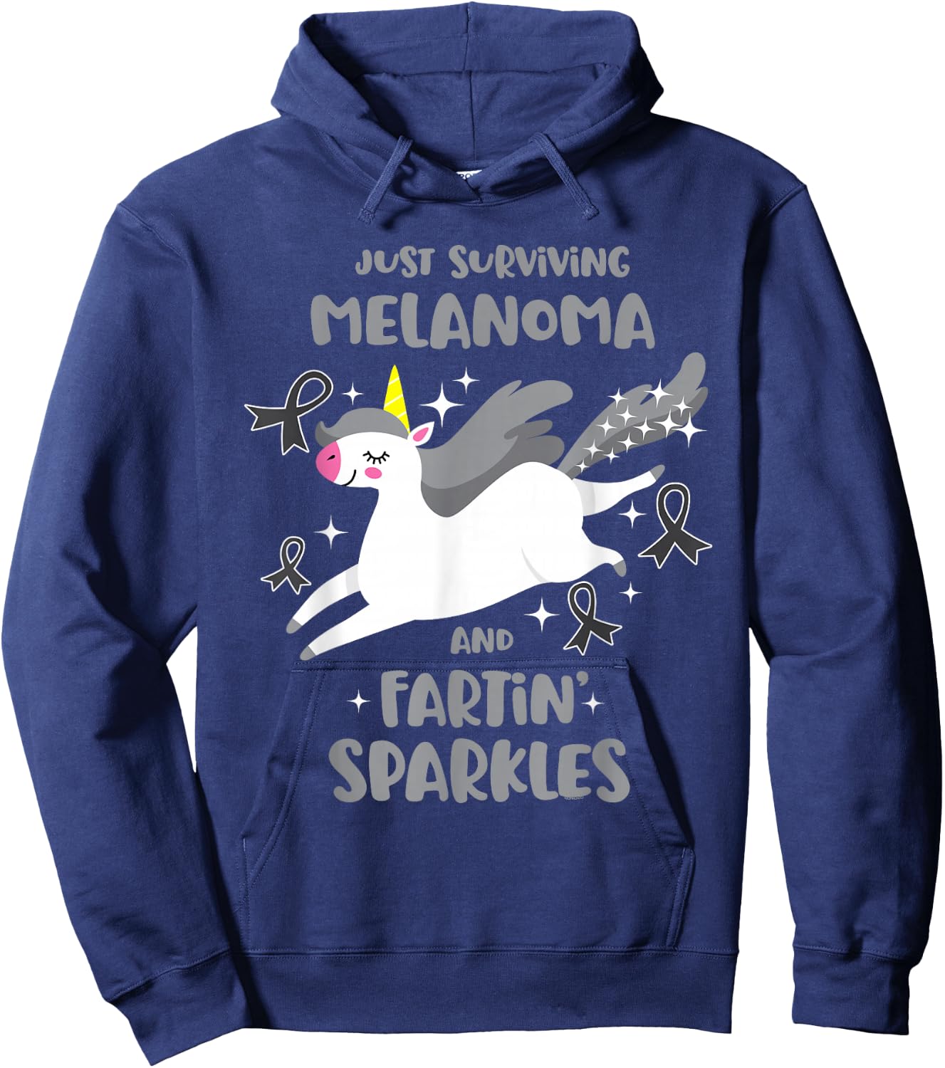 Melanoma Survivor Quote Farting Unicorn Cancer Awareness Hoodie - Hoodie | Navy