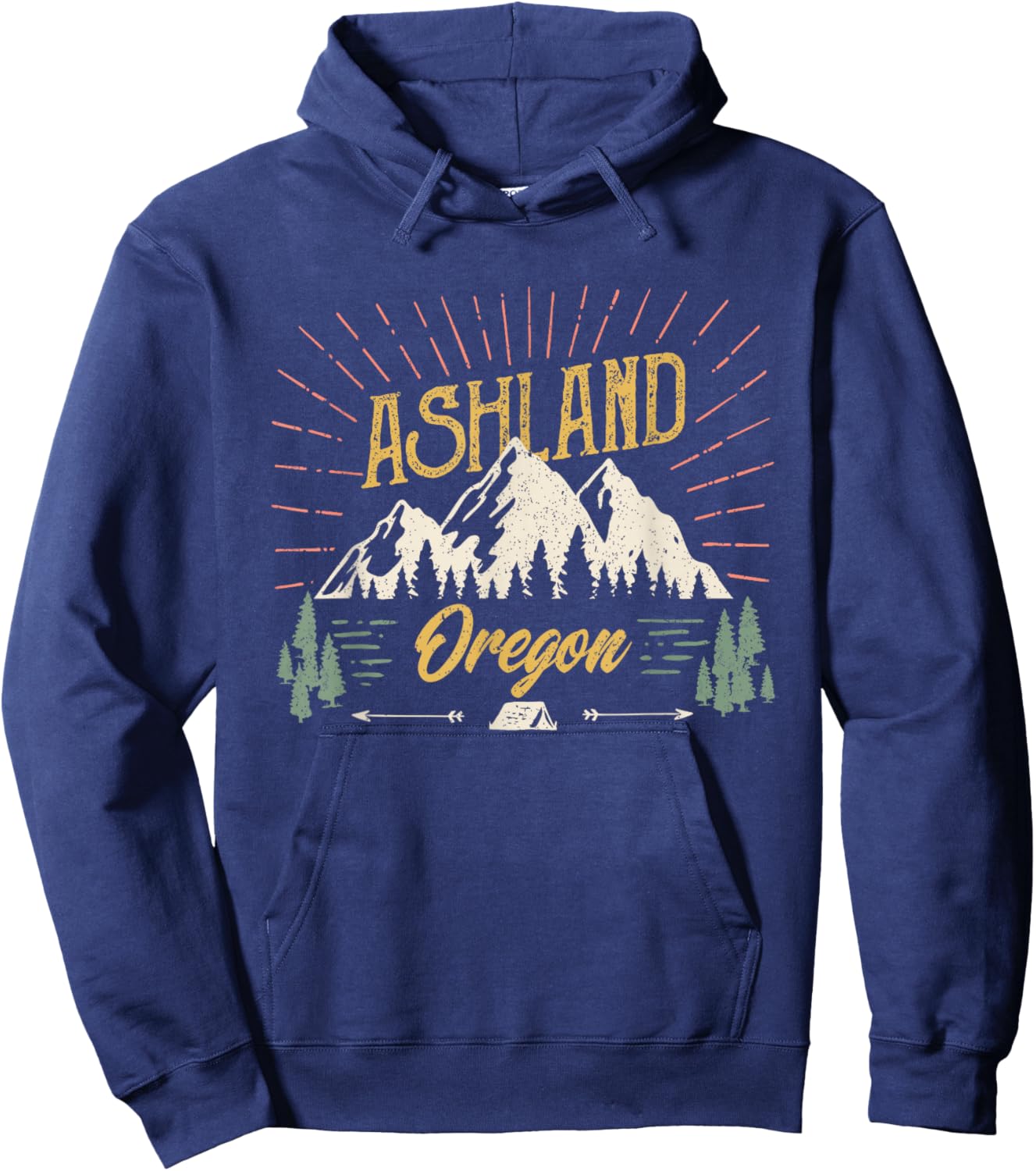 Vintage Ashland Oregon Mountain Outdoors Hiking Hoodie - Hoodie | Navy