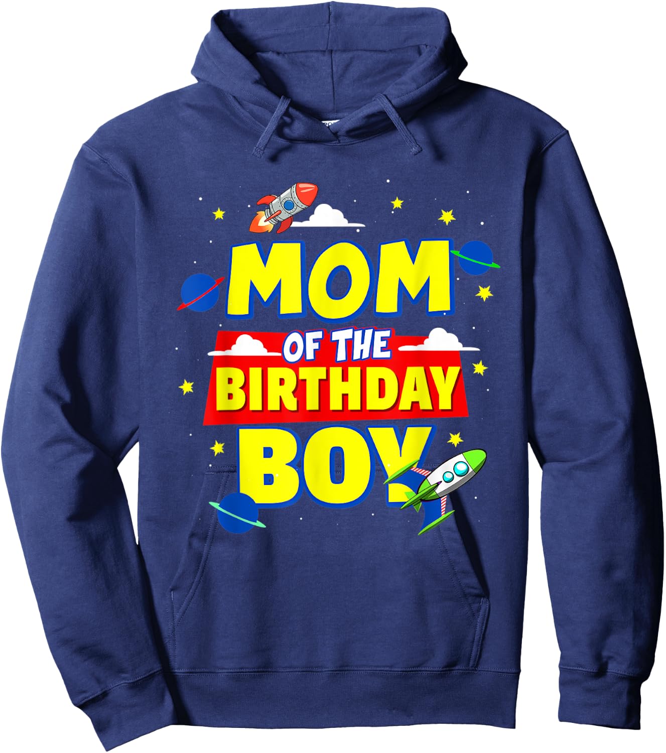 Mom Of The Birthday Astronaut Boy Outer Space Theme Party Hoodie - Hoodie | Navy