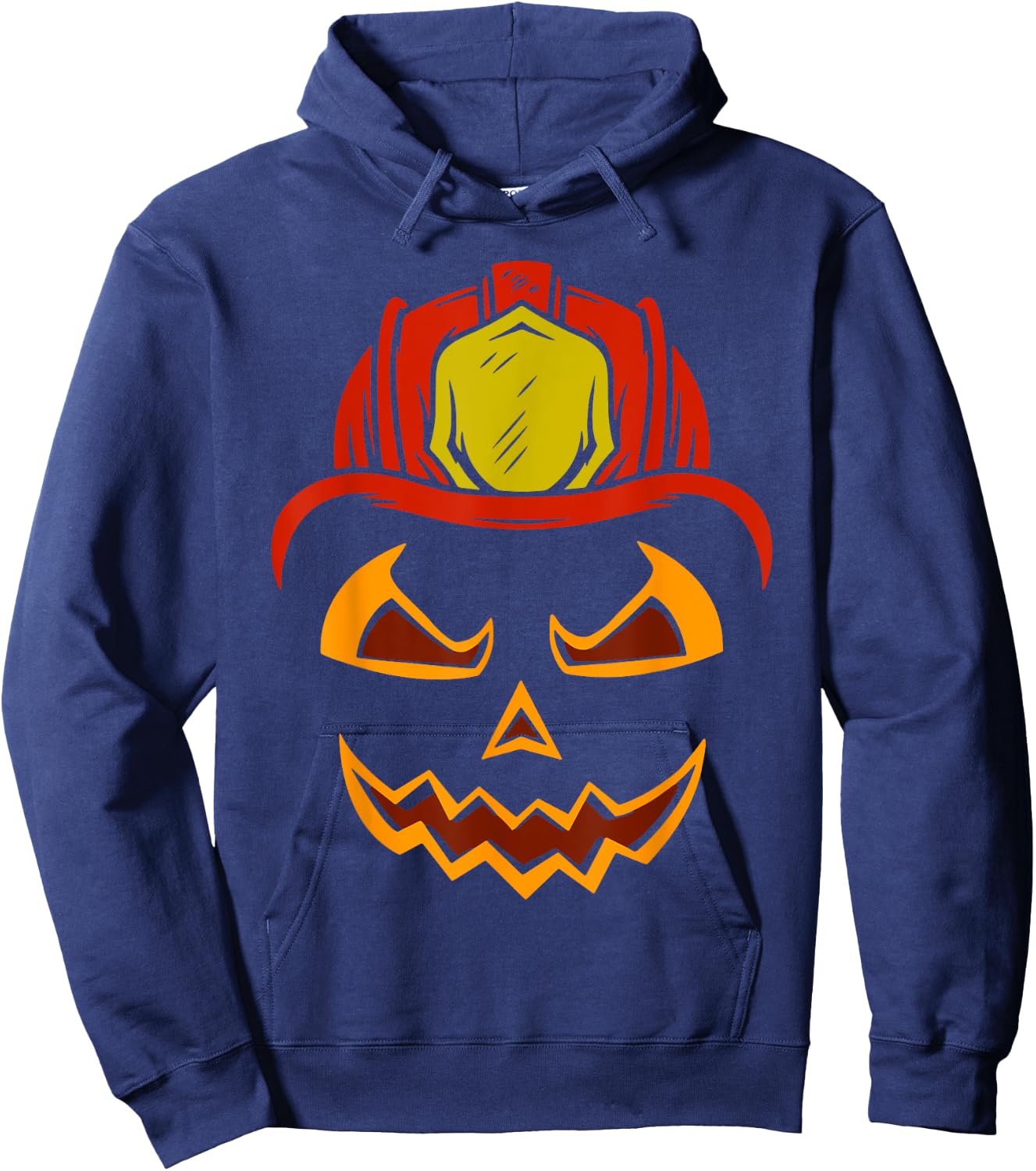 Firefighter Pumpkin Face Costume Halloween Hoodie - Hoodie | Navy