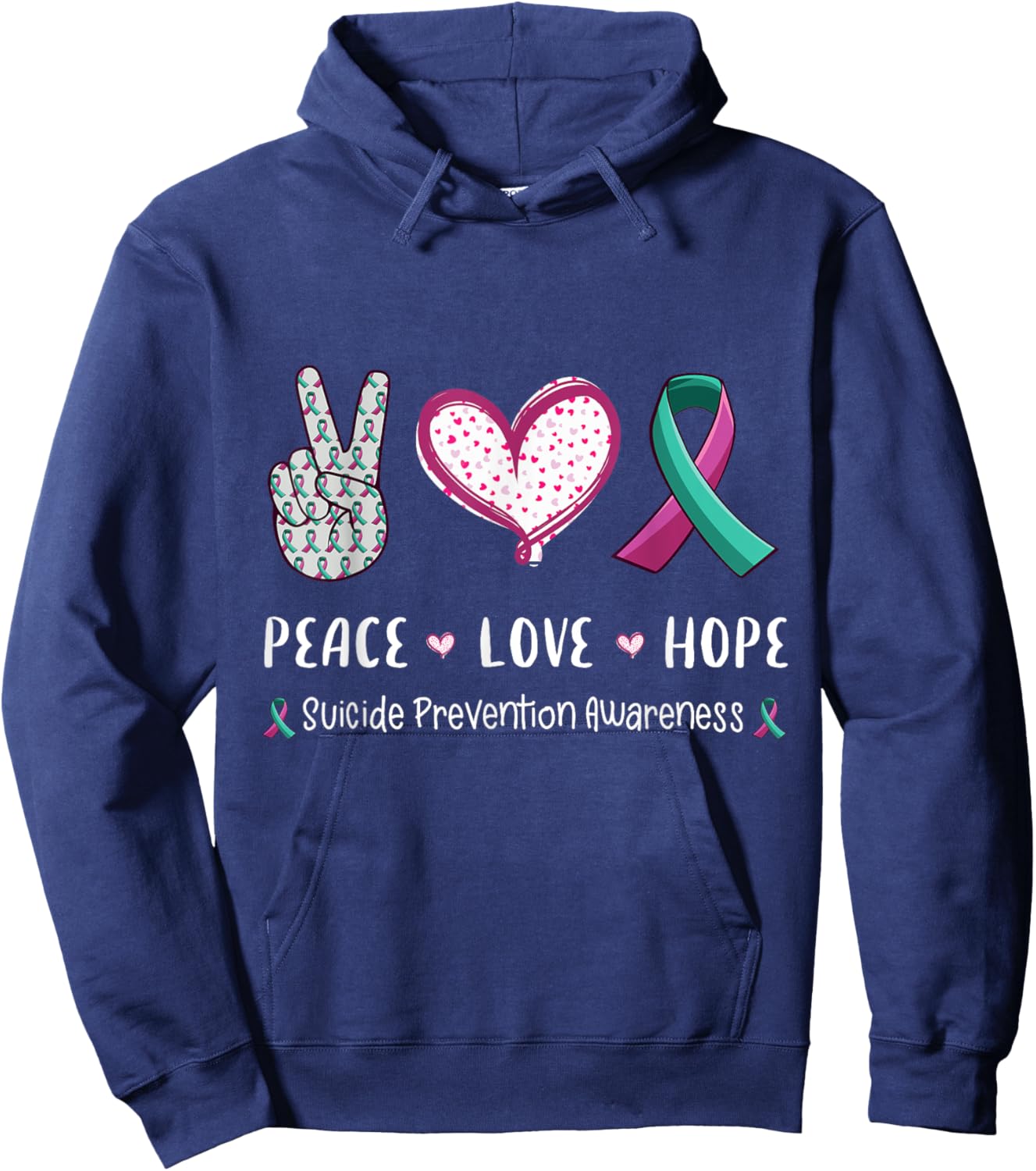 Peace Love hope suicide prevention awareness men women Hoodie - Hoodie | Navy