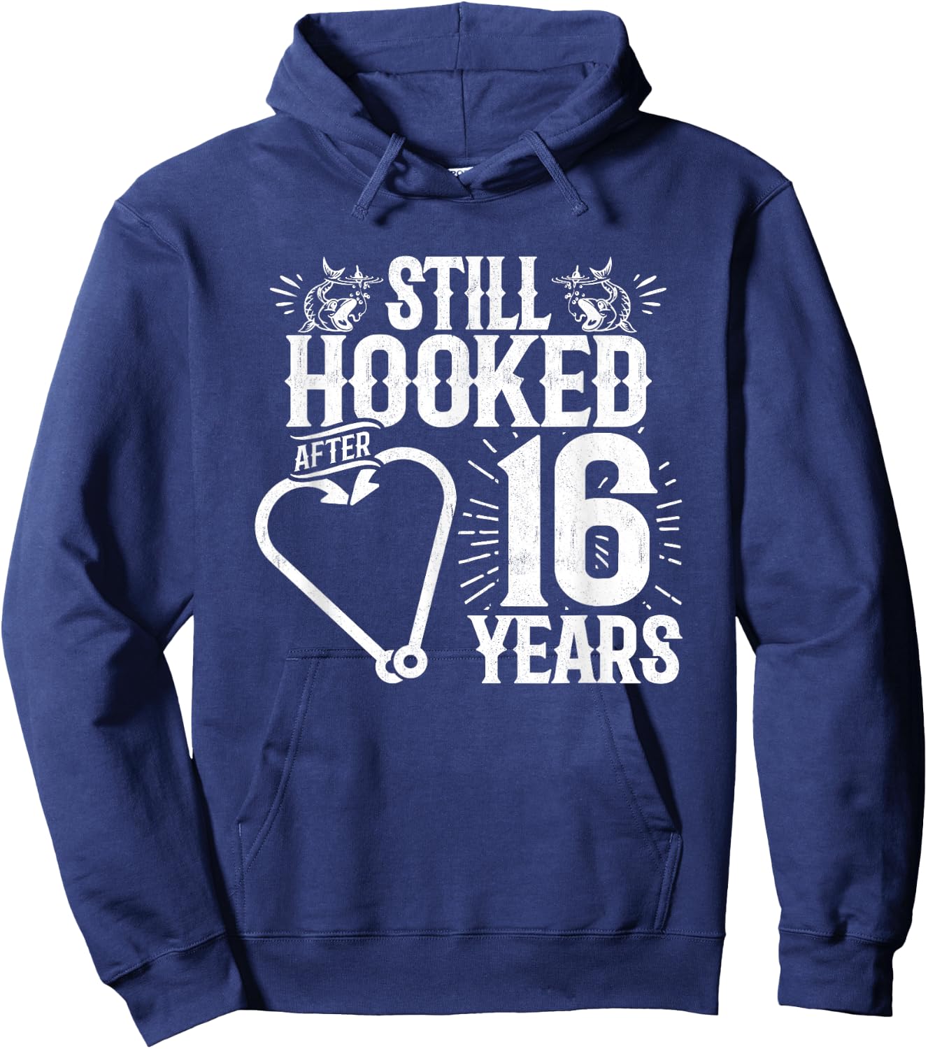 Married 16 Years - Fishing Couple - 16th Wedding Anniversary Hoodie - Hoodie | Navy