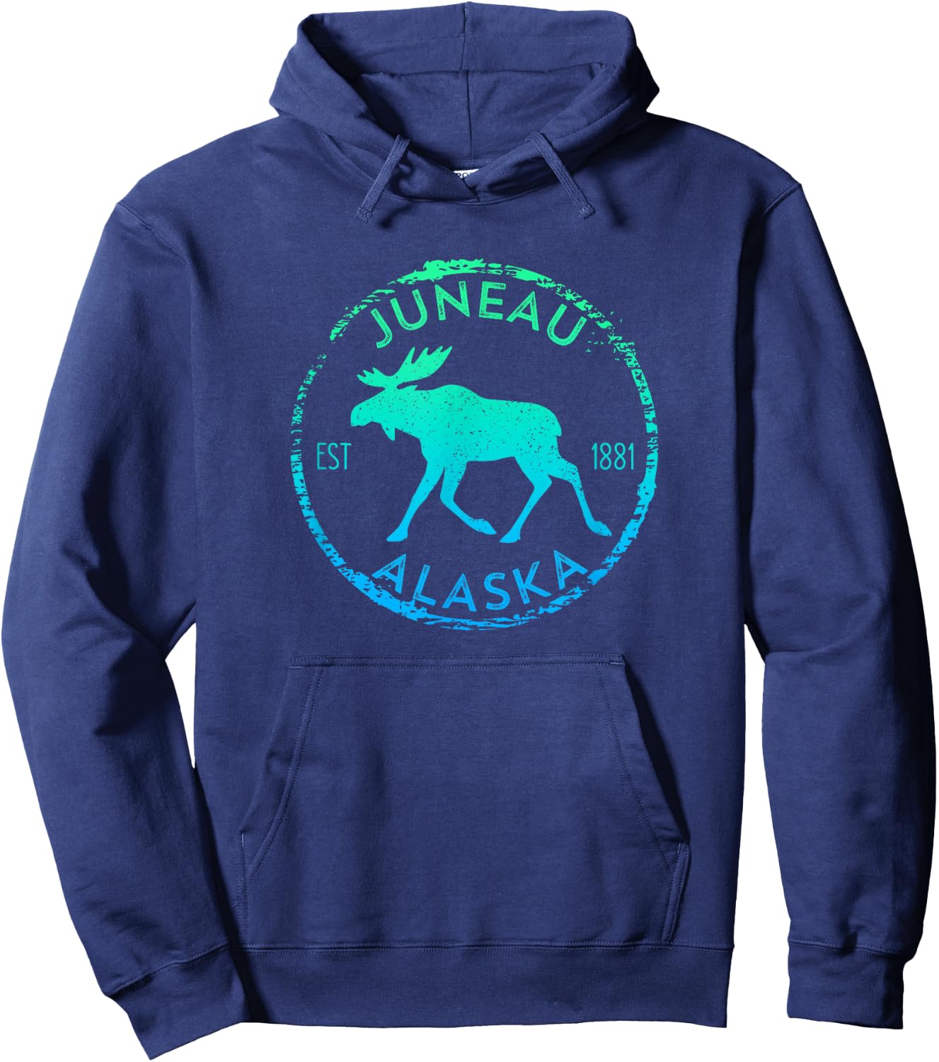 Juneau Alaska Moose Gradient Distressed Souvenir Hoodie - Hoodie | Navy