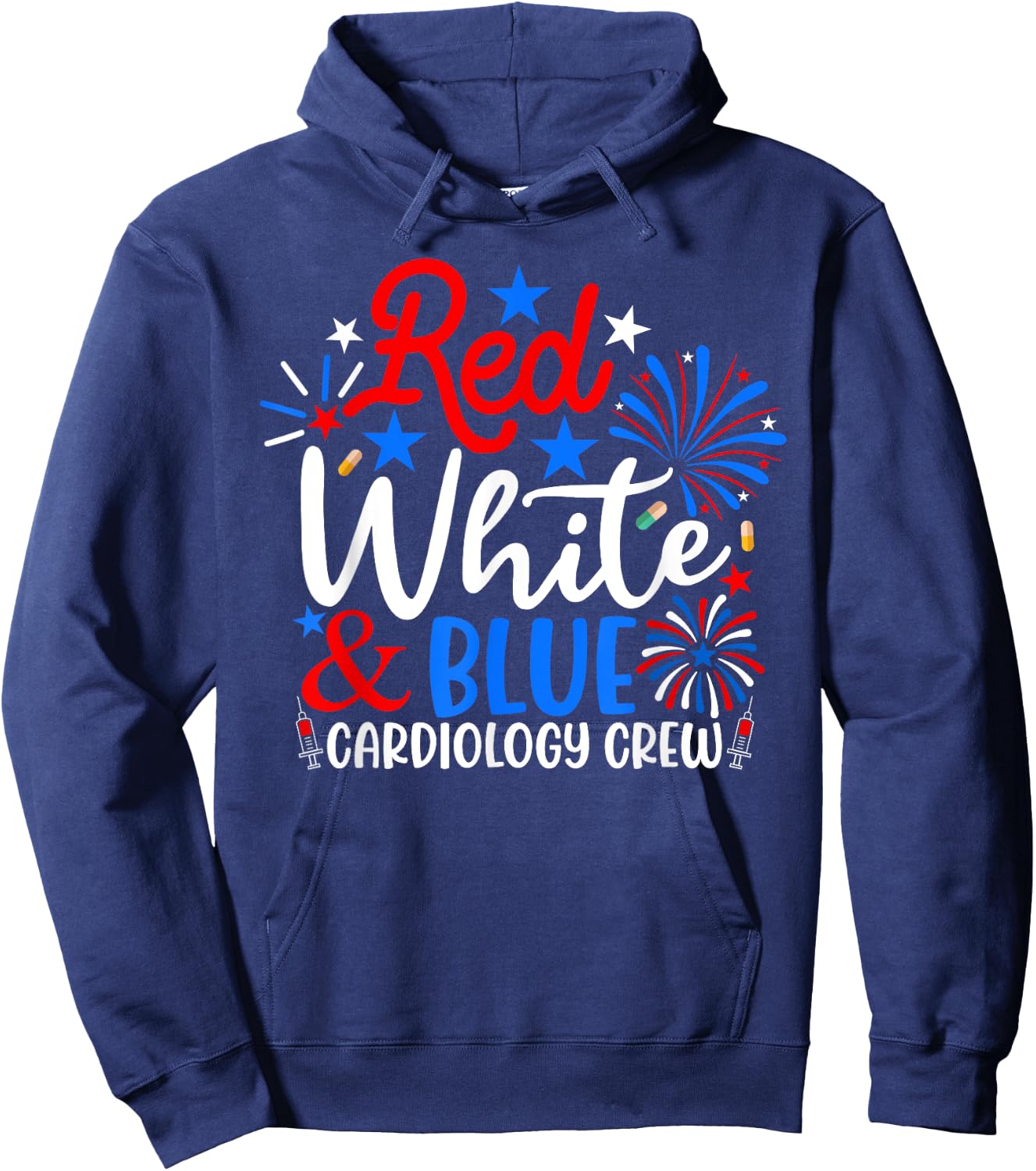 Red White And Blue Cardiology Crew Funny 4th Of July Nurse Hoodie - Hoodie | Navy