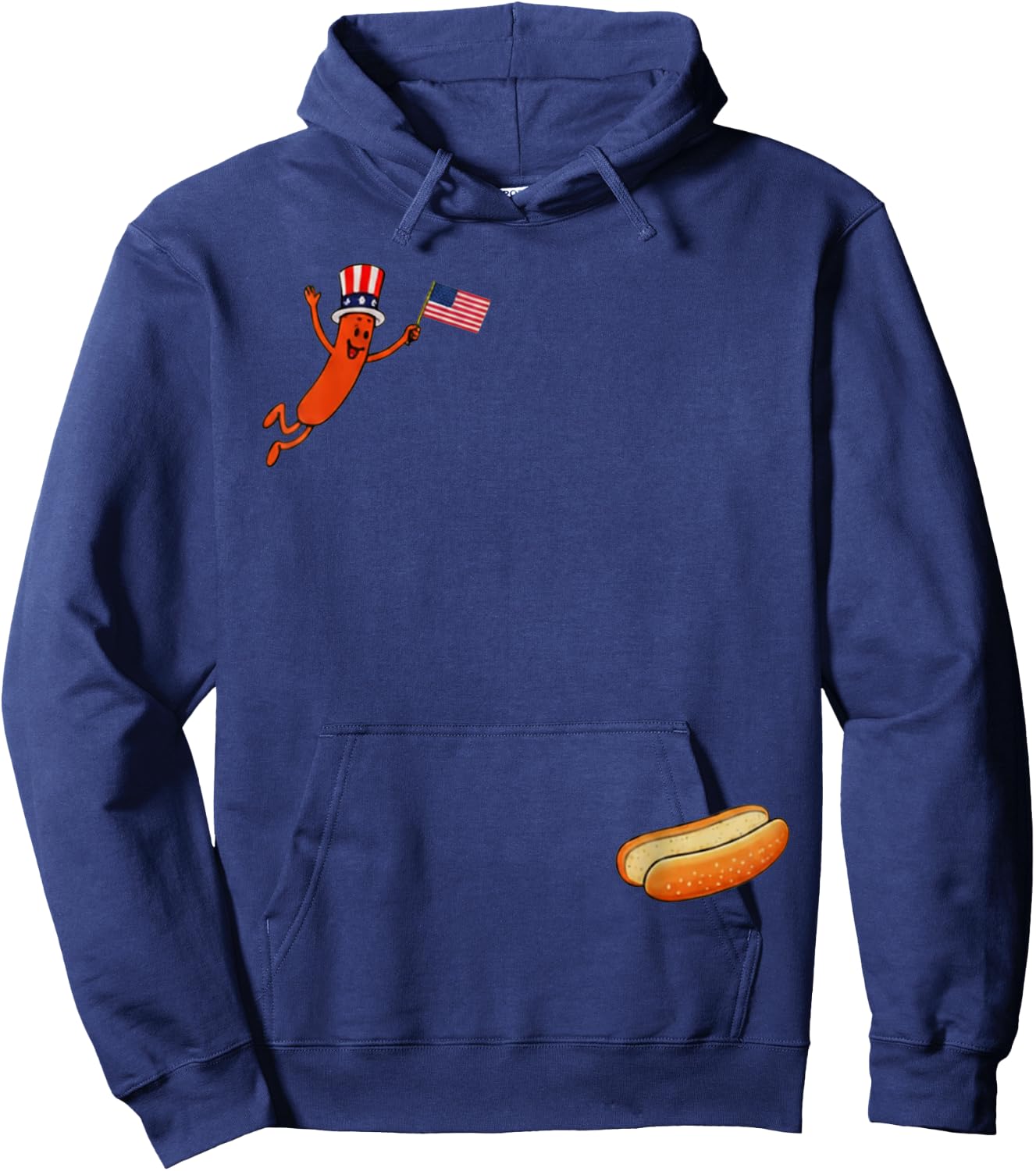 Hotdog Freedom Dive Funny Uncle Sam Hot Dog Jumping Into Bun Hoodie - Hoodie | Navy