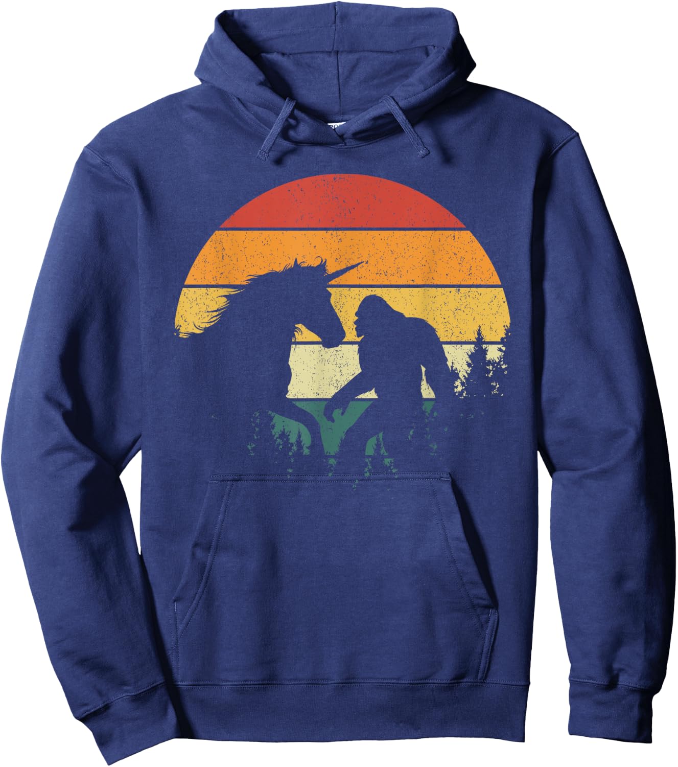 Bigfoot Walking Unicorn Horse Riding Retro Funny Sasquatch Hoodie - Hoodie | Navy