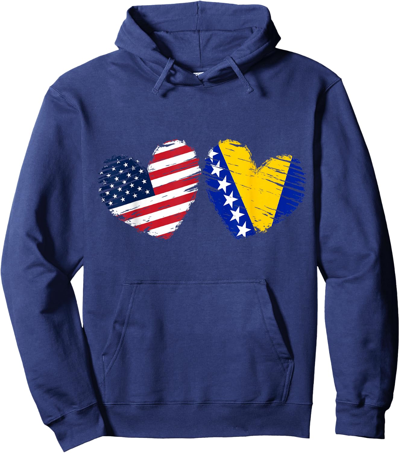 USA Bosnia and Herzegovina Flag Heart Bosnian American Hoodie - Hoodie | Navy
