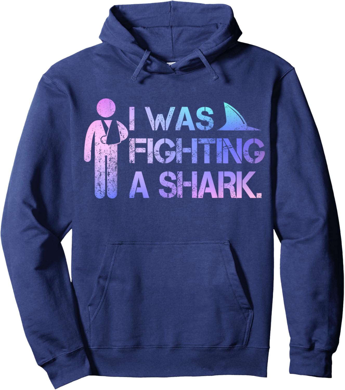 I Was Fighting A Shark Arm Surgery Funny Broken Arm Boys Men Hoodie - Hoodie | Navy