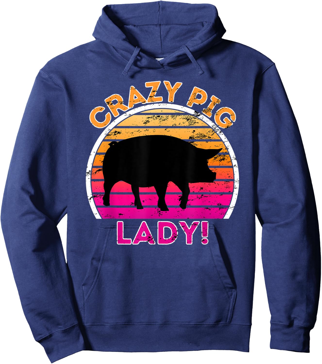 Crazy Pig Lady - Funny Retro Pig Hoodie - Hoodie | Navy
