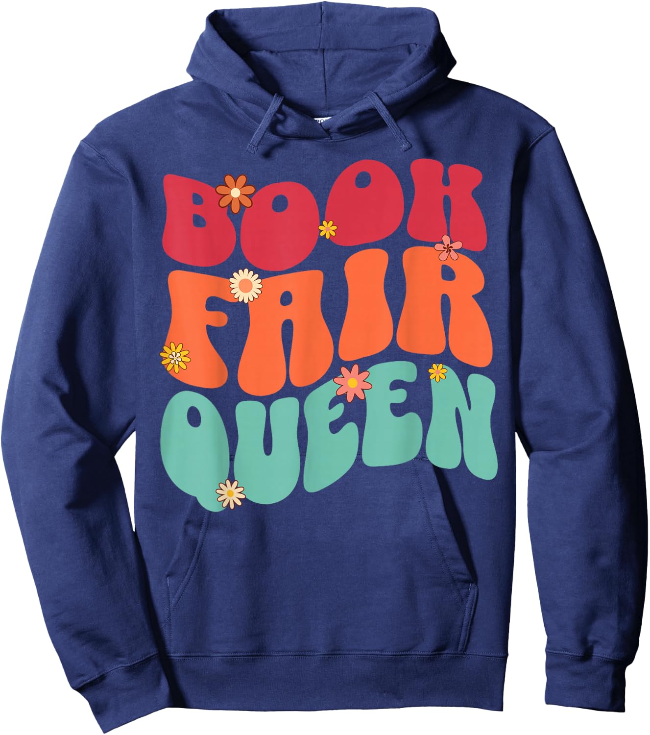Book Fair Queen Groovy 70s Retro Reading School Librarian Hoodie - Hoodie | Navy