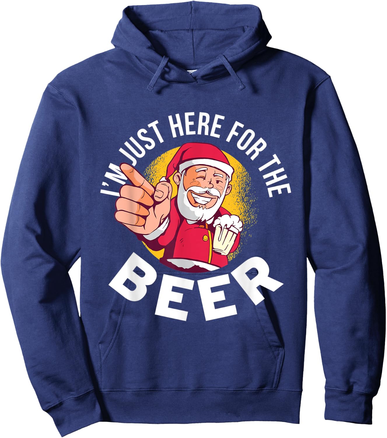 I'm Just Here for the Beer Shirt Xmas Santa Holding Beer Hoodie - Hoodie | Navy