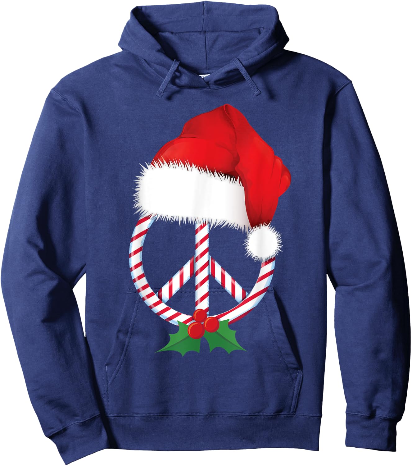 Christmas Peace Sign Candy Cane Santa Peace Symbol Hoodie - Hoodie | Navy