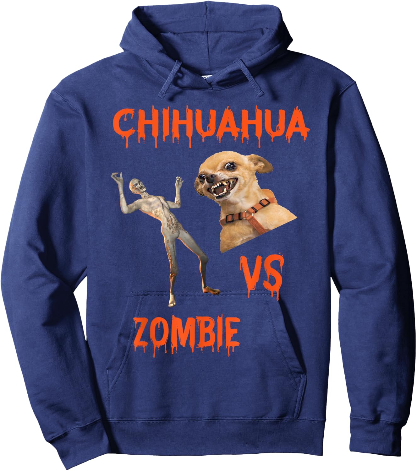Zombie Vs. Chihuahua Humor Hoodie - Hoodie | Navy