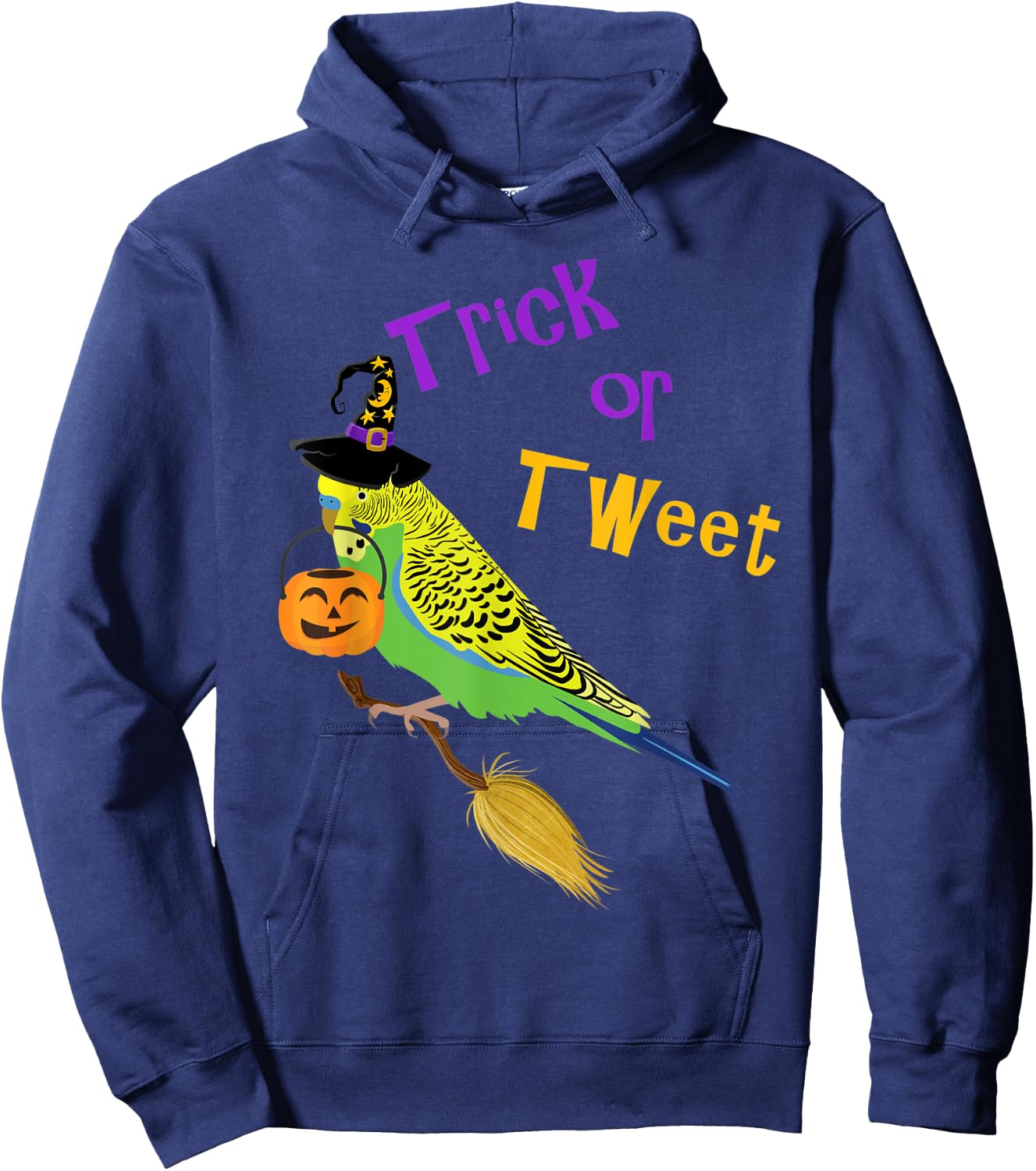 Halloween Trick or Tweet green budgie cute graphic bird Hoodie - Hoodie | Navy