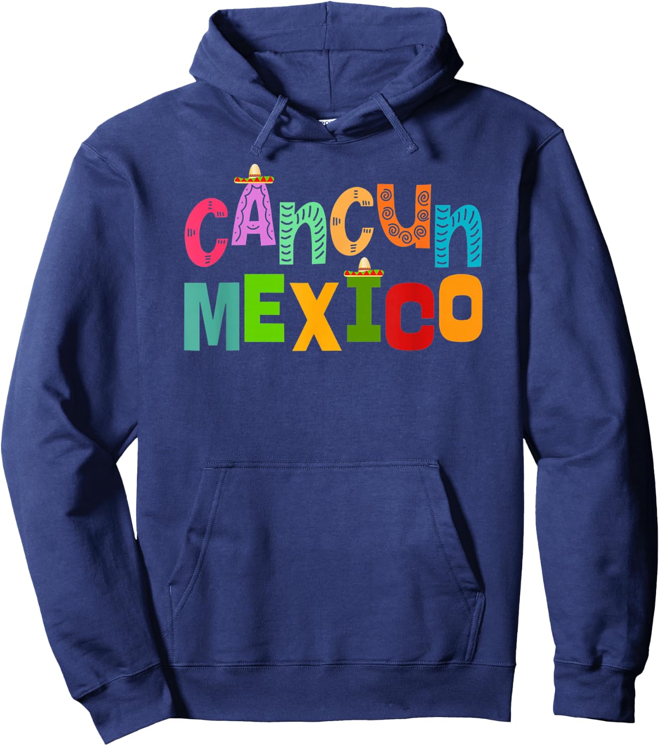 Funny Cancun Mexico Sombrero Colorful Typography Hoodie - Hoodie | Navy