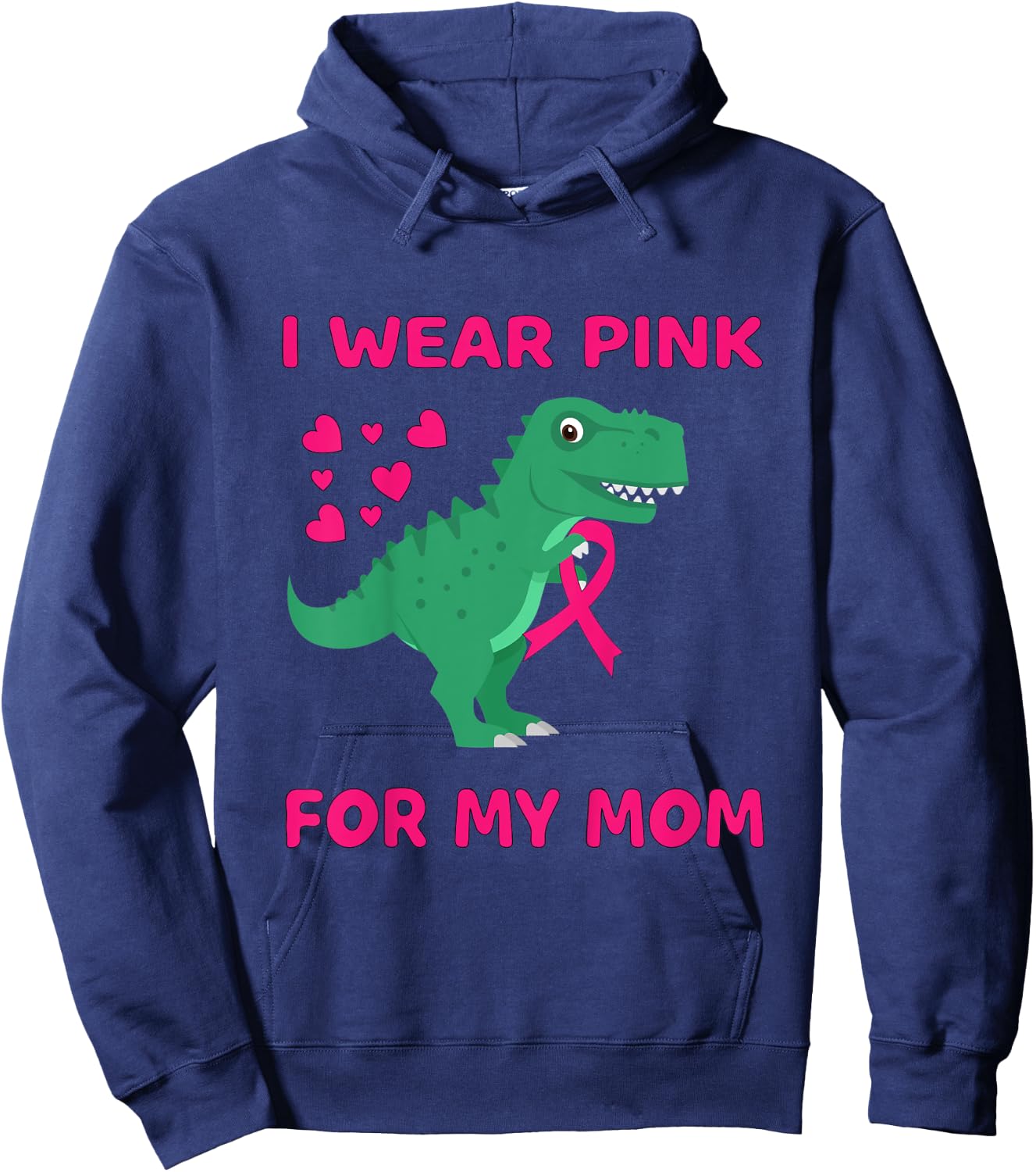 Kids I wear Pink for my Mom Breast Cancer Trex Dino Kids Toddler Hoodie - Hoodie | Navy