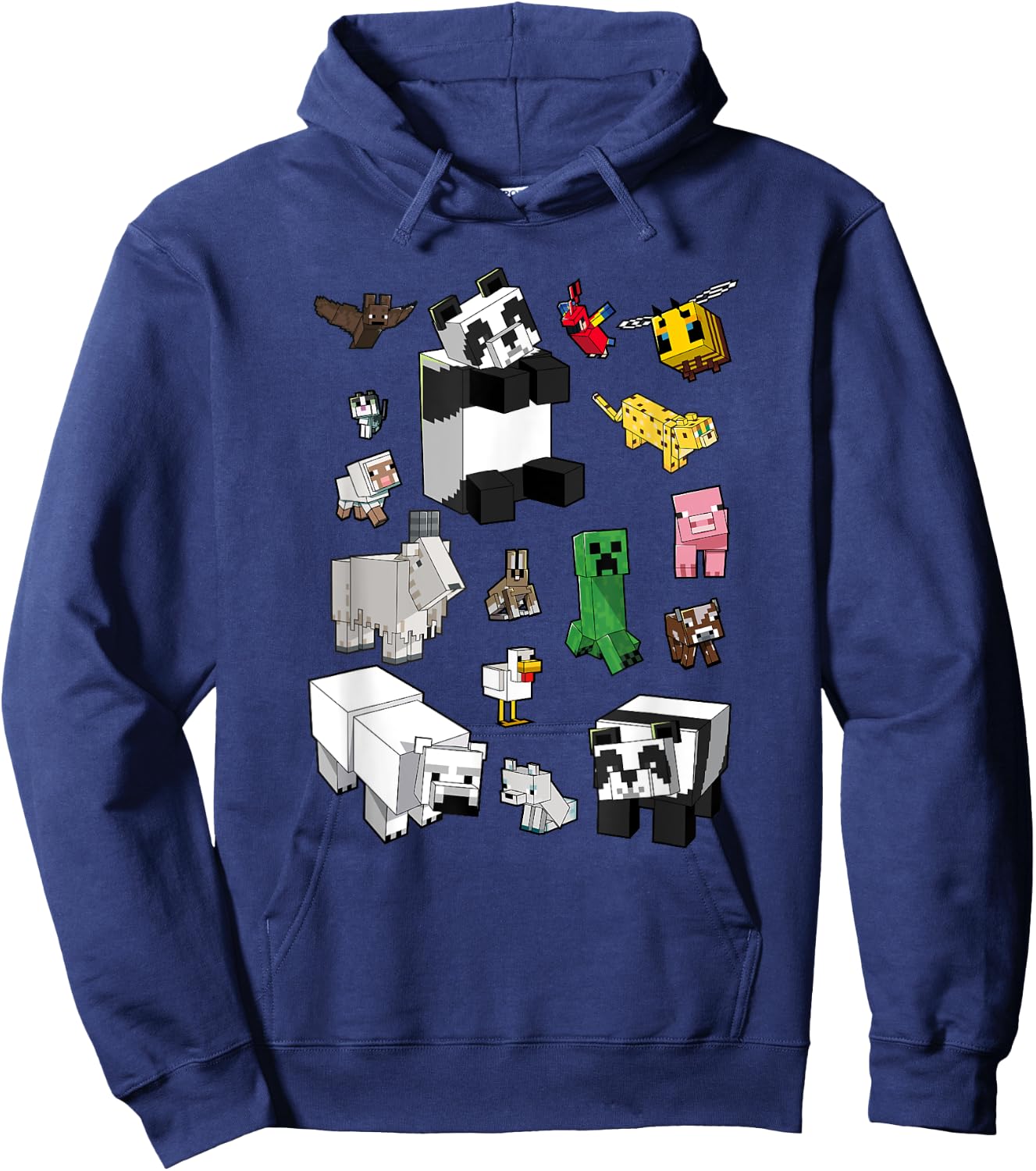 Minecraft Adults Kids , Blue, Small, Short Sleeve, Classic Fit, Cartoon Panda Graphic, Minecraft Overworld Mob Grid Poster Hoodie - Hoodie | Navy