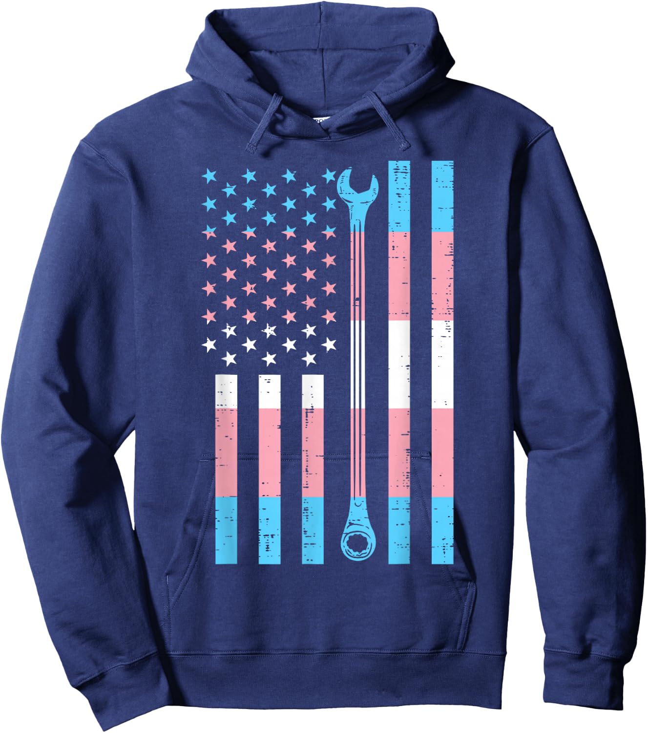 US America Flag Wrench Transgender Trans Pride LGBT Mechanic Hoodie - Hoodie | Navy