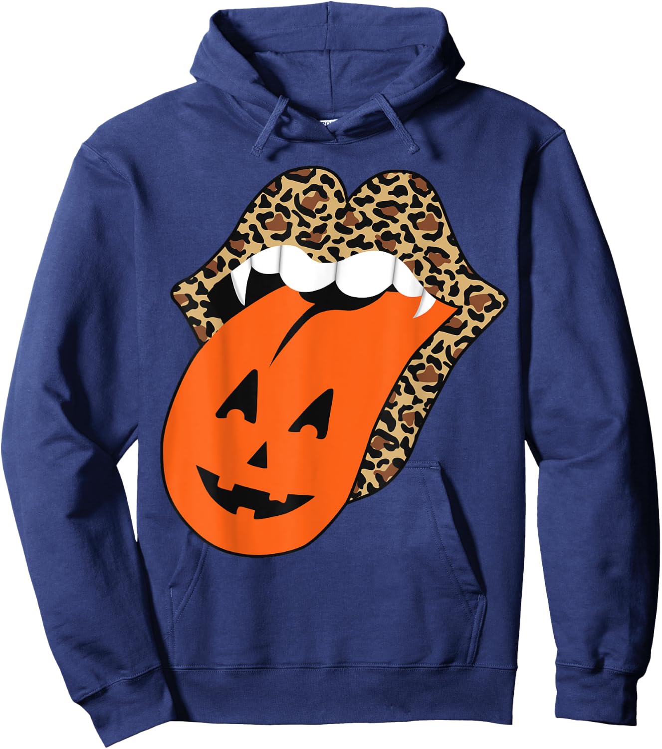Leopard Lips Halloween Lips Vampire Mouth Pumpkin Tongue Hoodie - Hoodie | Navy