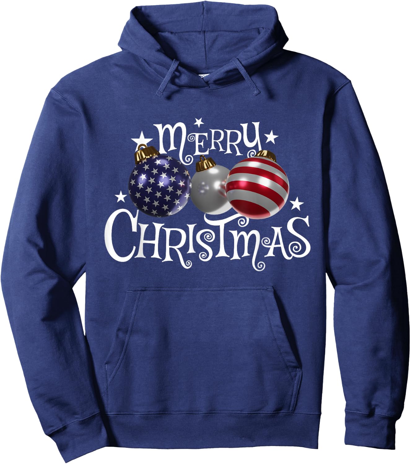 American Flag Merry Christmas Tree Baubles US Patriotic Xmas Hoodie - Hoodie | Navy