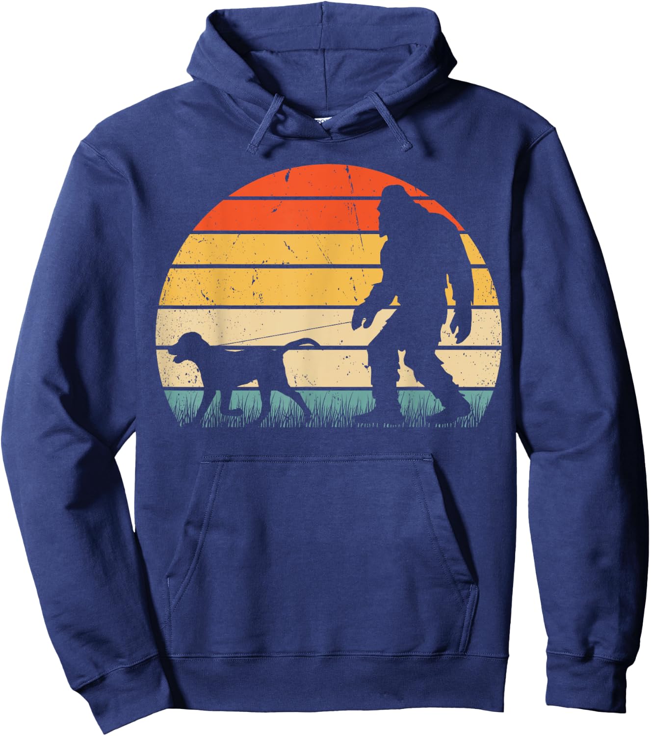 Funny Bigfoot Walking Labrador Dog Vintage Sasquatch Retro Women Girls Kids Hoodie - Hoodie | Navy