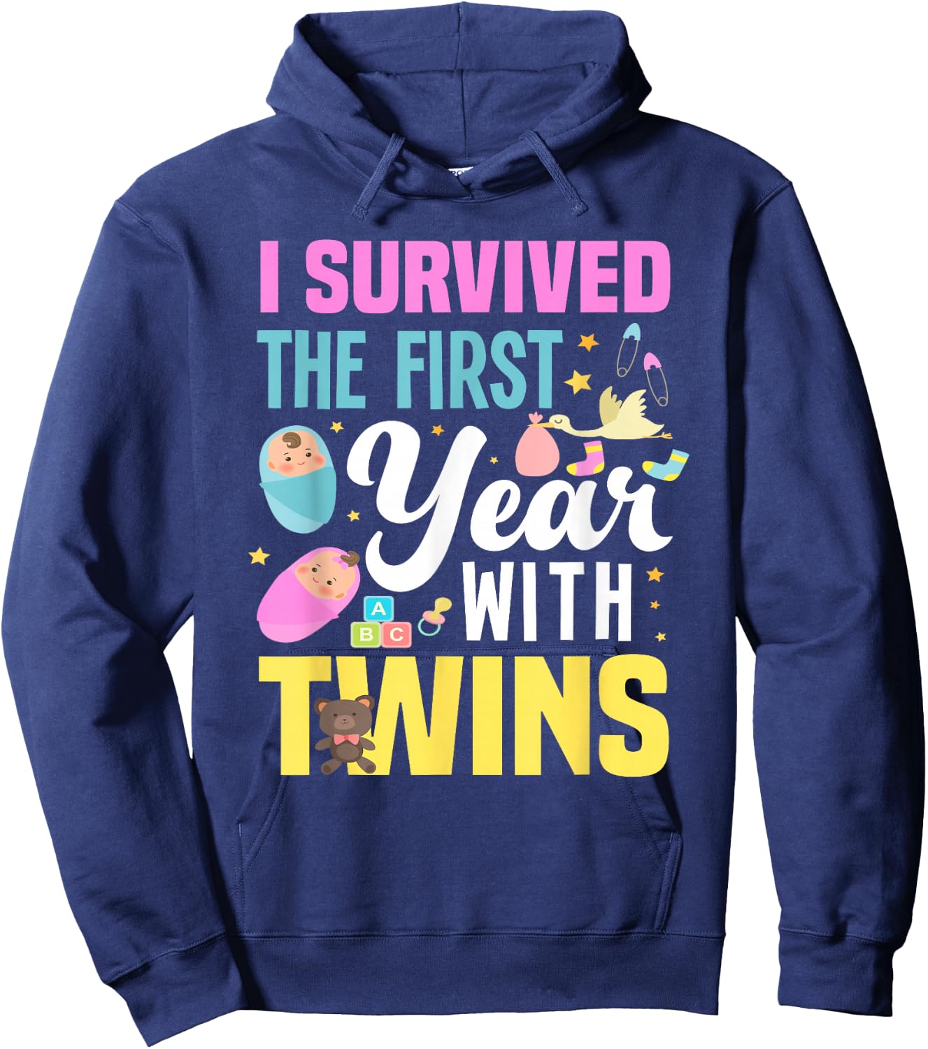 I Survived The First Year With Twins Funny Family Matching Hoodie - Hoodie | Navy