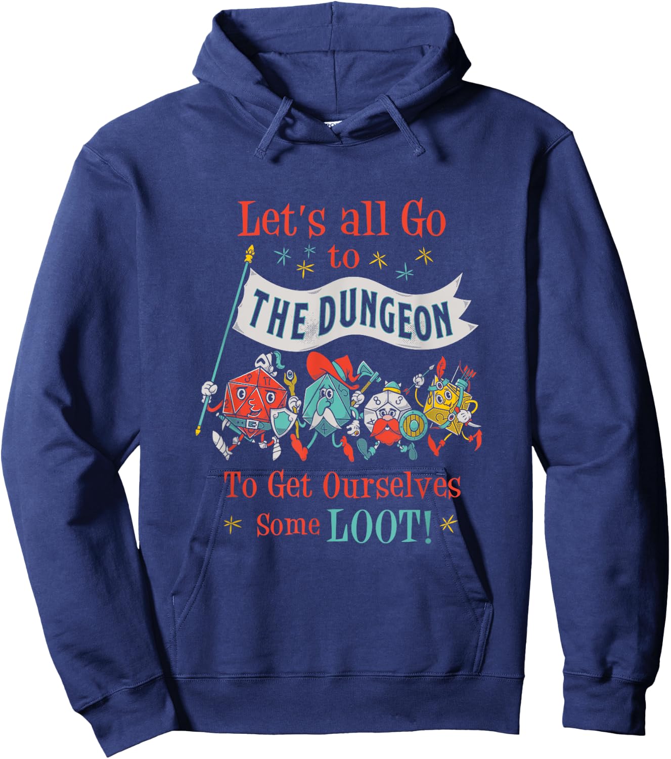 Let's Go To The Dungeon - Vintage Cartoon Fantasy Game Dice Hoodie - Hoodie | Navy