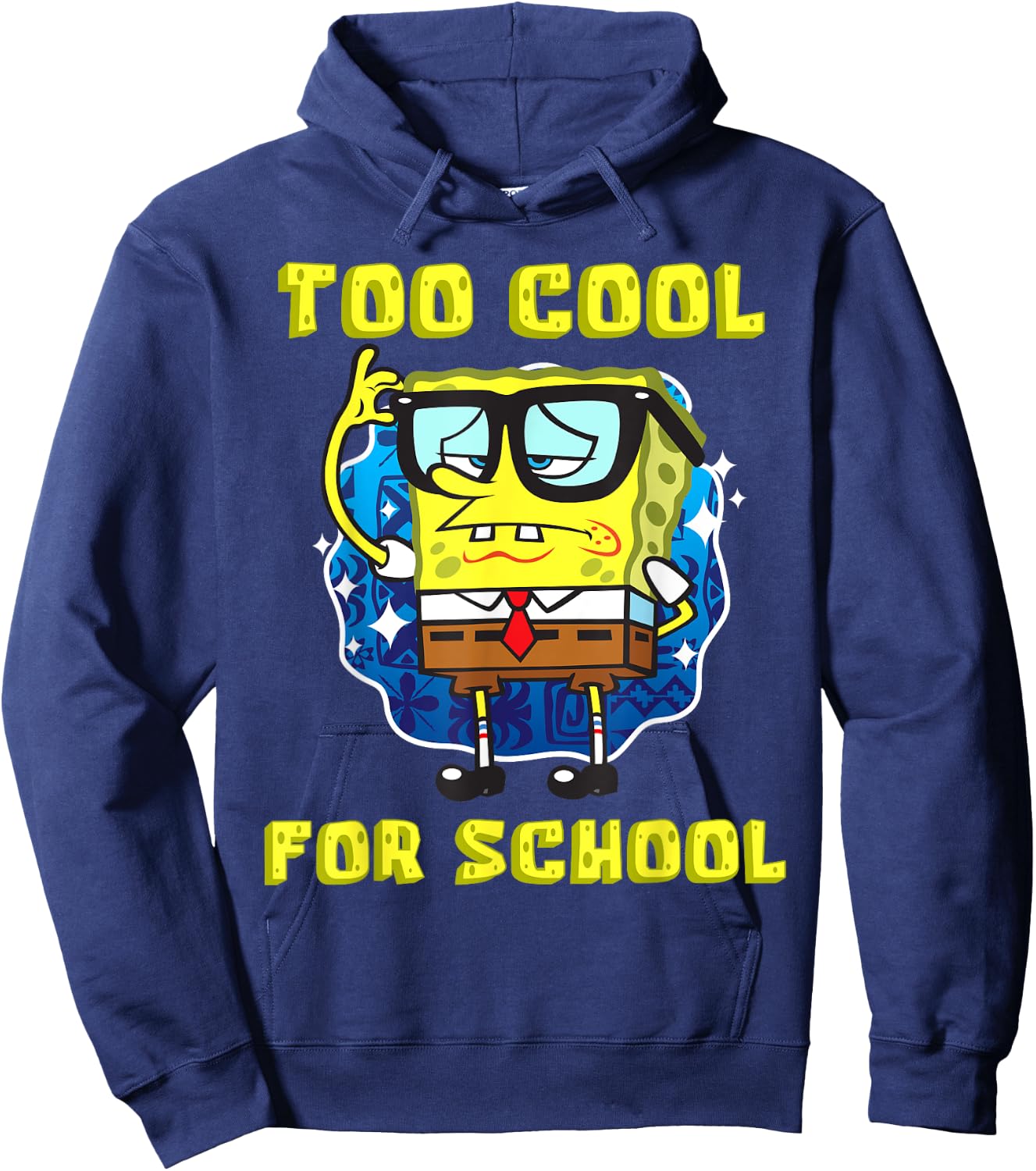 Mademark x SpongeBob SquarePants - SpongeBob Too Cool For School Wearing Glasses for Boys Girls Hoodie - Hoodie | Navy